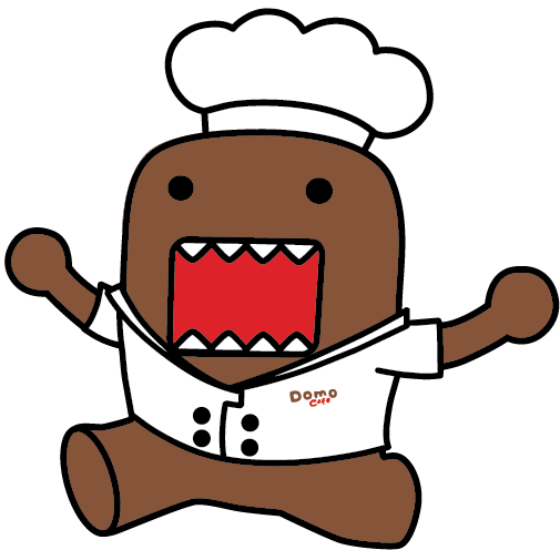 Domo mascot jumping with joy