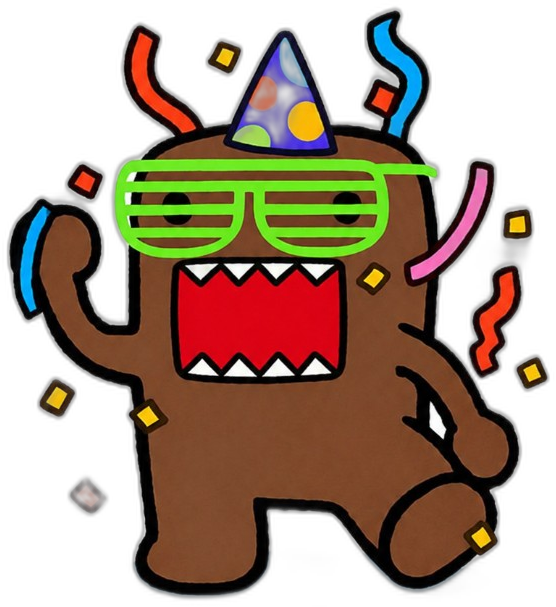 Domo celebrating a birthday